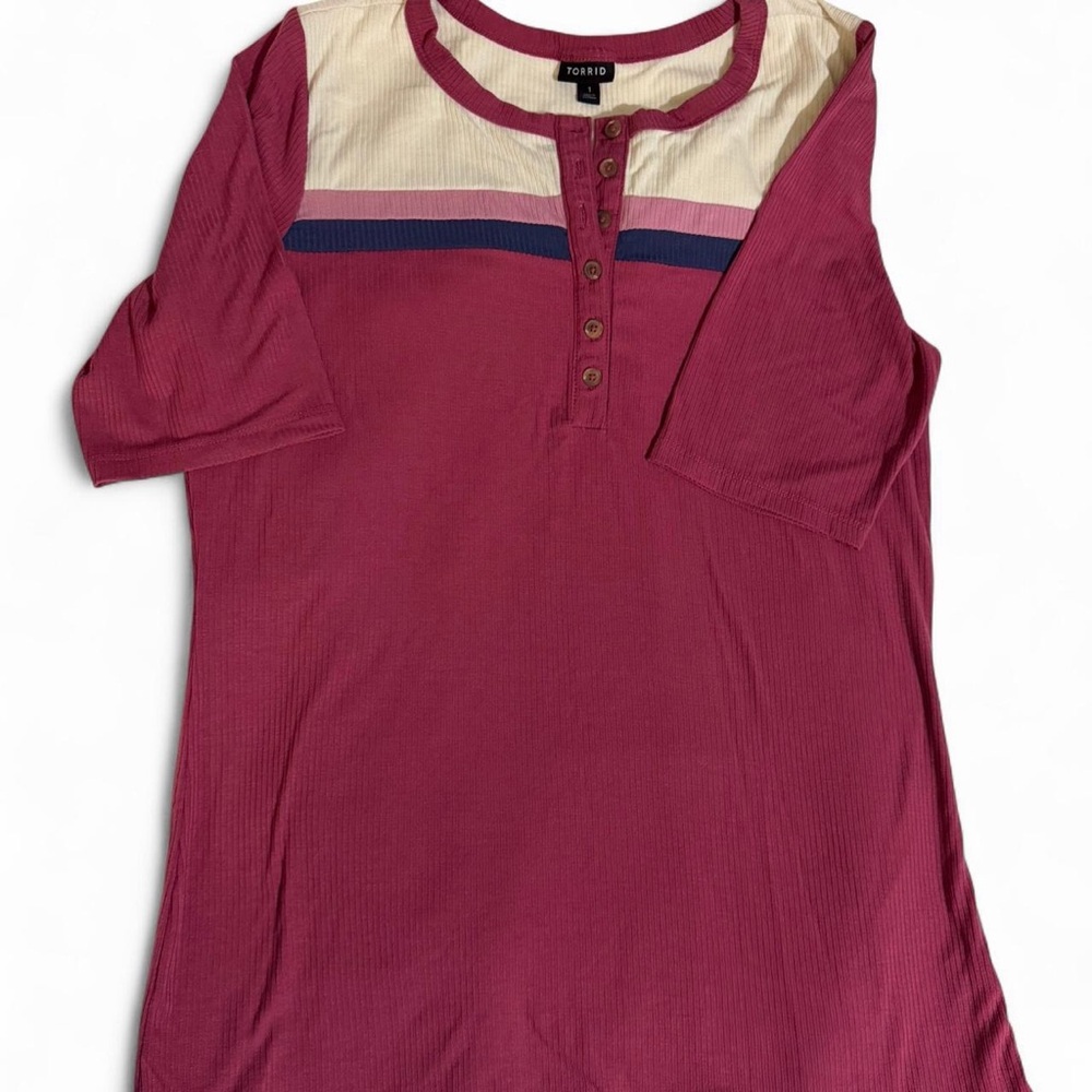 Torrid soft ribbed Henley striped top